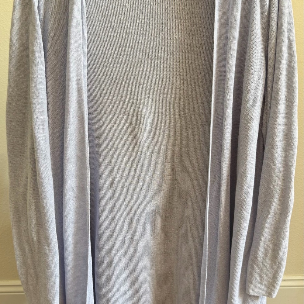 Eileen Fisher Organic Linen Cotton Open Cardigan Light Blue XL